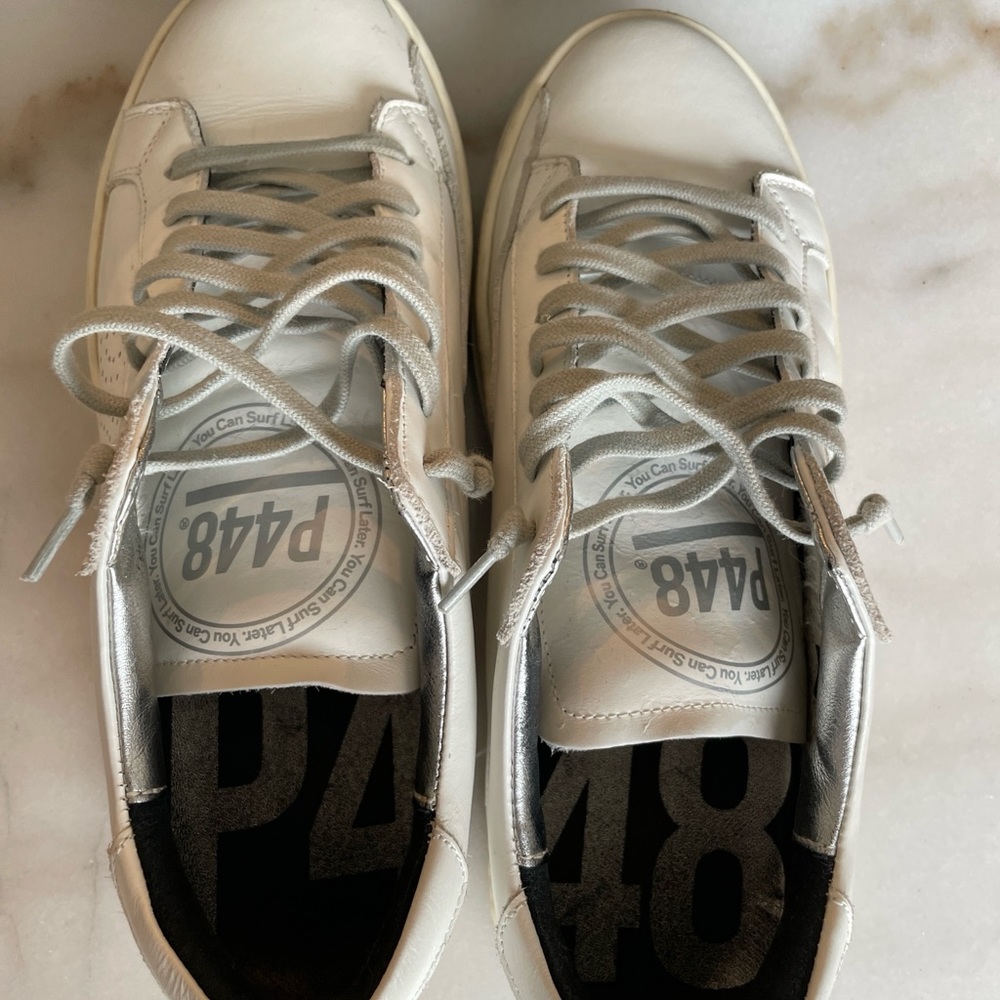 P448 John White Leather Low-Top Italian Sneaker Size 40 - Picture 4 of 16